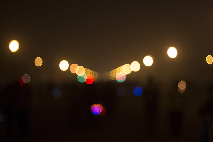 bokeh, lumières, nuit, mise au point, Delhi, Inde