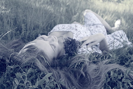 женщина, Спящая, трава, девушки, девочка, устал, отдыхает