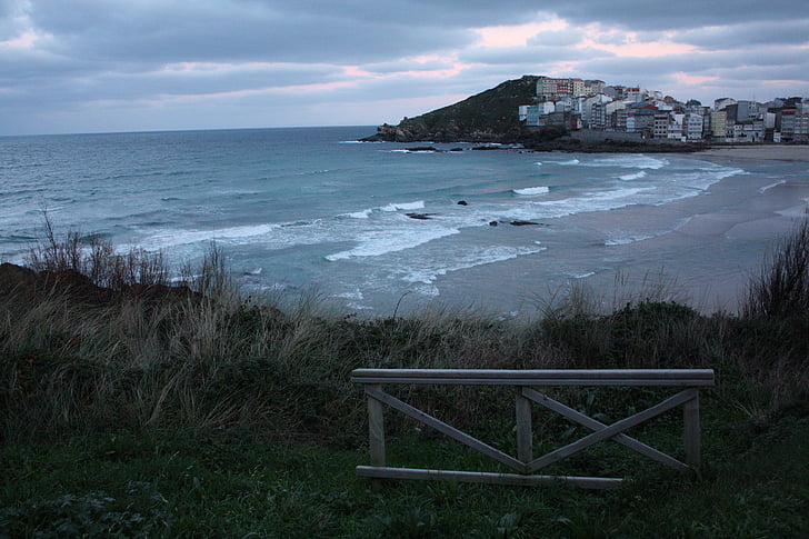 praia, Galiza, mar, Costa, paisagens, La Coruña, pôr do sol