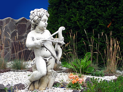 estatua de, Figura, figura de piedra, escultura, flecha, arco, patio delantero
