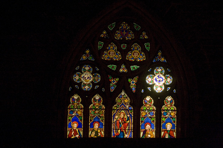 church, window, vitrail, glass, gothic, windows, arches