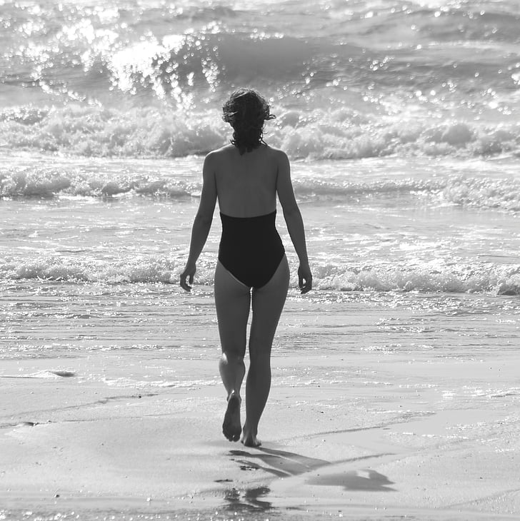 Kobieta, strój kąpielowy, morze, Ocean, Golf, Plaża, Natura