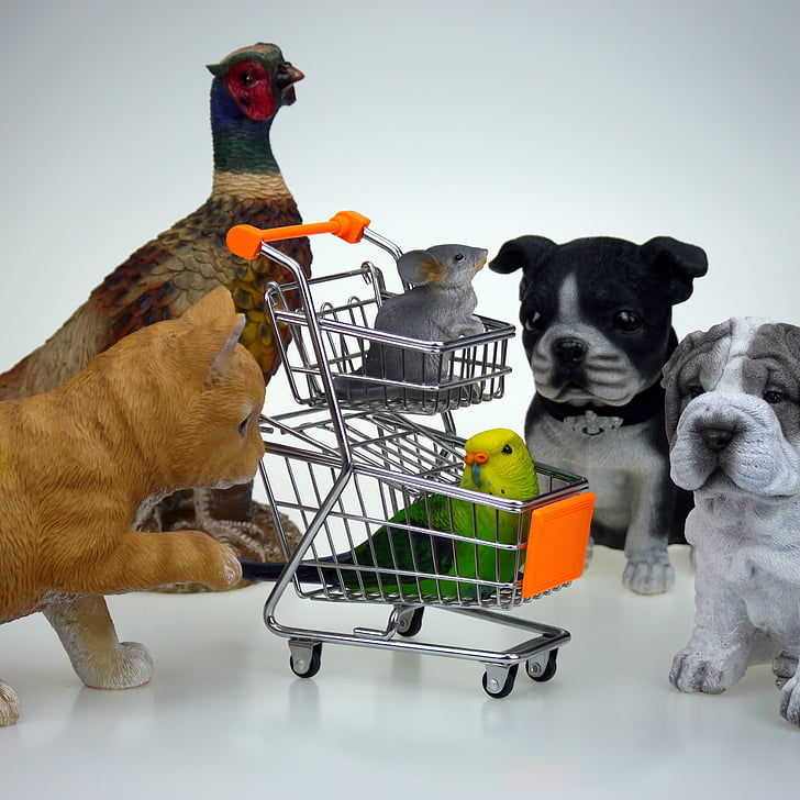 lo shopping, negozio, animali, business, cestini di acquisto