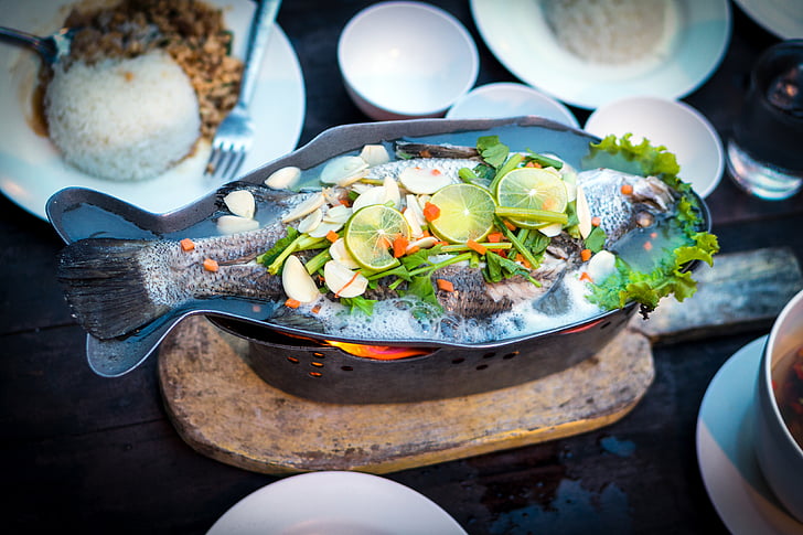 fisk, mat, Thai, Thailand, middag, måltid, näringslära
