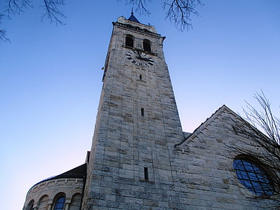 Igreja, campanário, arquitetura, Torre do relógio, Igreja em schlossberg, Romanshorn, Suíça