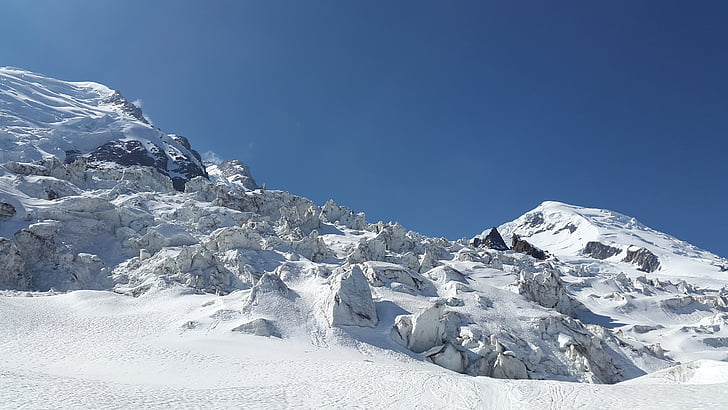 Bossons gleccsert, La jonction, Mont blanc, Grands mulets, gleccser, magas hegyek, szakadékok
