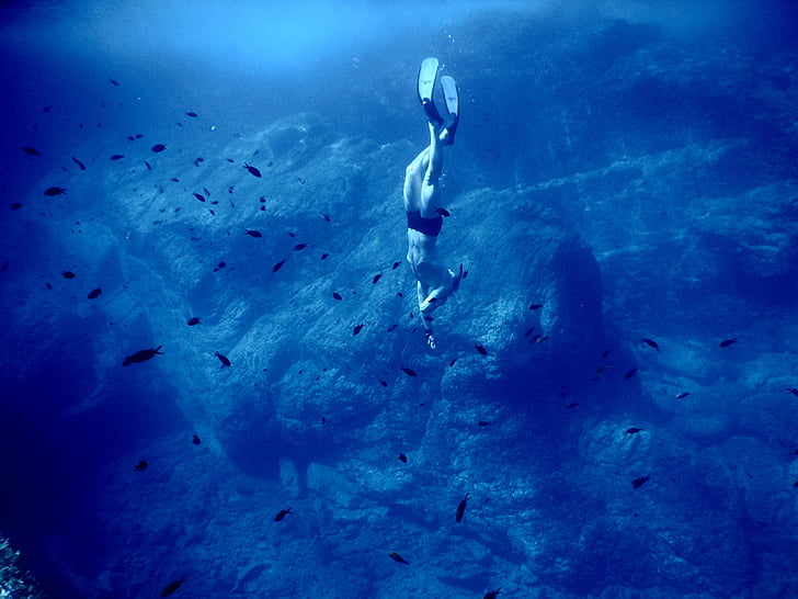home, Submarinisme, cos, l'aigua, Mar, oceà, blau