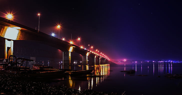 Bridge, nattfotografering, voyrob, natt, fotografi, lys, arkitektur