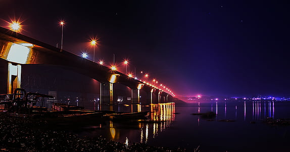 桥梁, 夜间摄影, voyrob, 晚上, 摄影, 光, 建筑