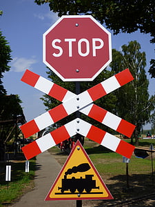 Zeichen, im Laufe der, Eisenbahn, Zug, Stop, Warnung, Hinweisschilder