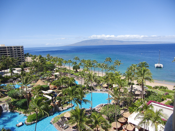 pláž, Resort, Havaj, Maui, dovolená, cestování, Tropical
