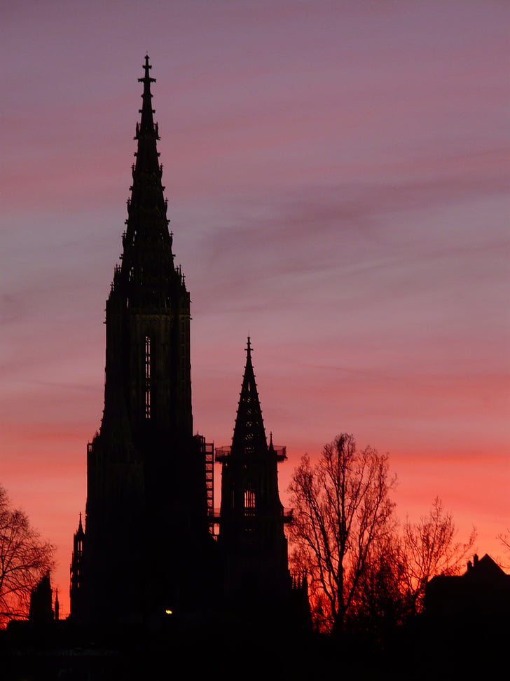 Münster, kostel, Dom, budova, Architektura, abendstimmung, Západ slunce