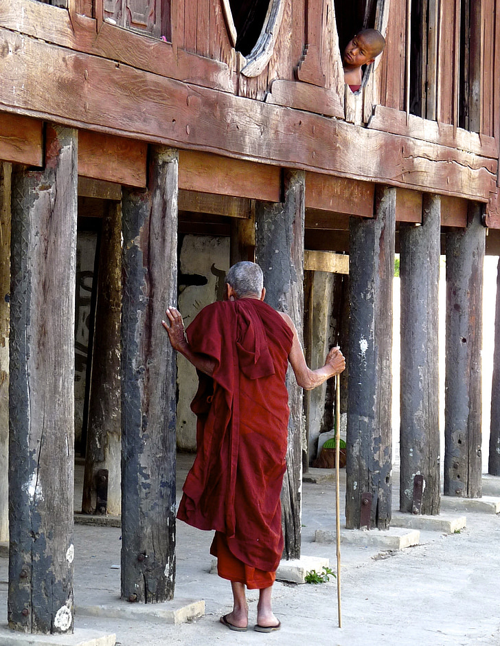 temple, structure, wooden, buddhist, exterior, monk, inle lake