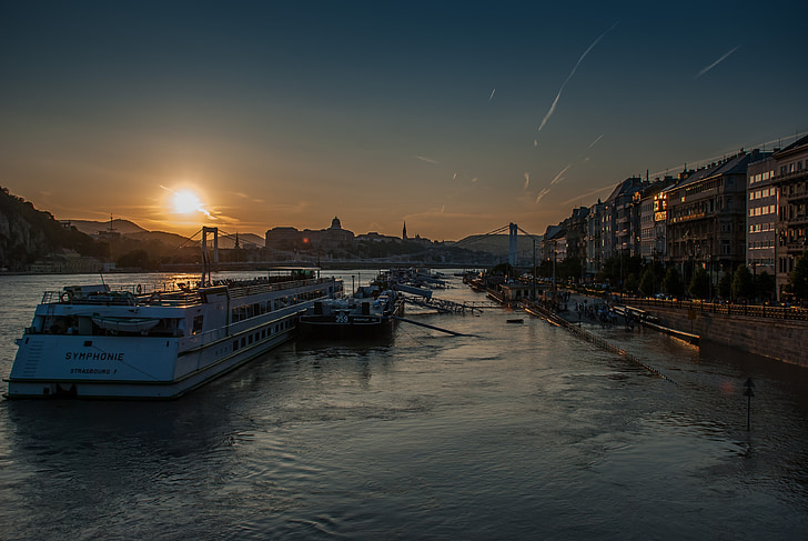 Flut, Budapest, Ungarn, Fluss, Sonnenuntergang, Wasser, Schaden