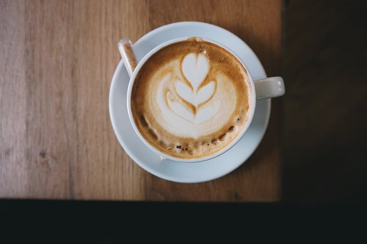 latte, balta, keramikas, krūze, kafijas, kapučīno, -kafijas dzēriens
