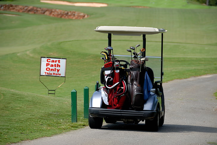 Golf-cart, Transport, Golftaschen, Vereine, Zeichen, Grüns, Grass