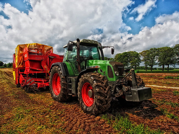 traktor, biji-bijian mixer, pedesaan, Denmark, pertanian, negara, pedesaan