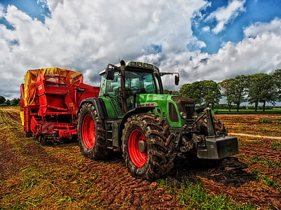 трактор, зерно змішувач, сільських, Данія, ферми, країна, сільській місцевості