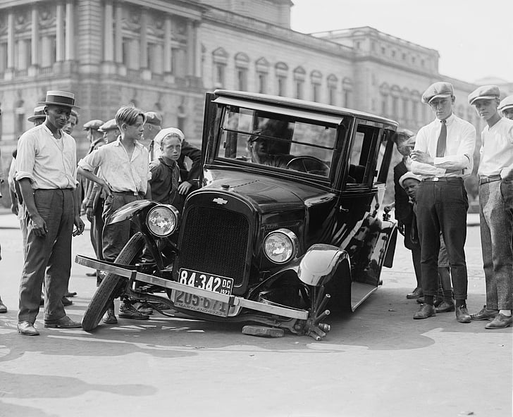 automoció, defecte, trencat, accident de cotxe, EUA, 1923, Oldtimer