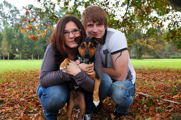 couple, love, pets, dog, family, nature