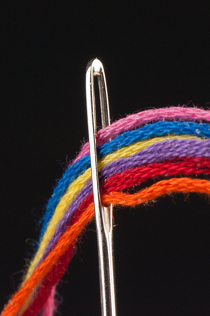 needle, thread, sewing, macro, colorful