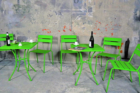 Tableau, chaises, chaise, siège, rupture, table à dîner, gedeckter table