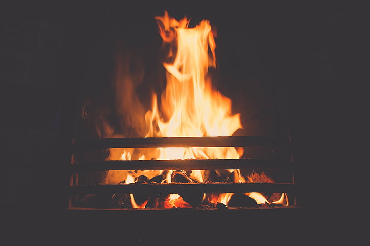 feu, cheminée, flamme, chaud, brûler, chaleur, chaud
