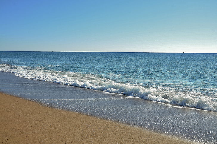 океан, море, пляж, хвилі, води, небо, пісок