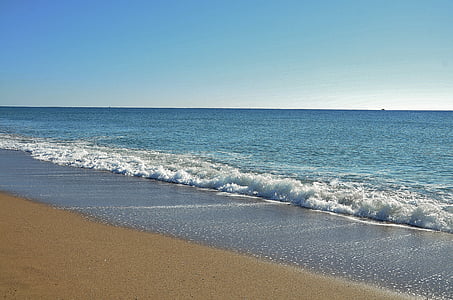 ocean, mare, plajă, valuri, apa, cer, nisip