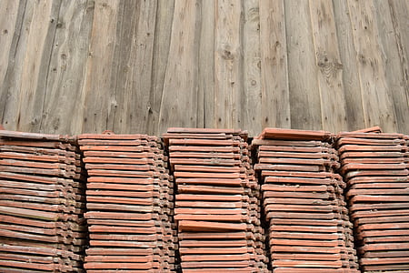 roofing, tile, red, brick, stack, wooden wall, tile to wood wall