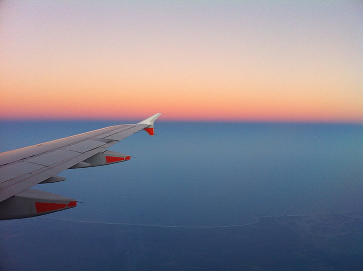 right, airplane, wing, photo, sky, sunset, atmosphere