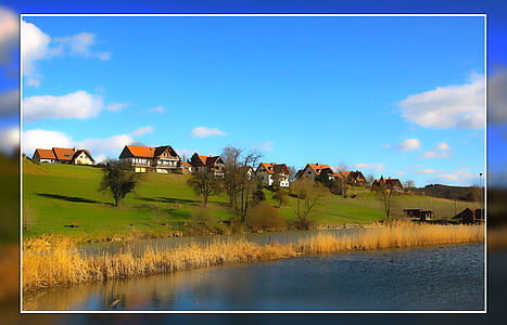 selo, krajolik, priroda, jezero, vode, uz jezero, Njemačka
