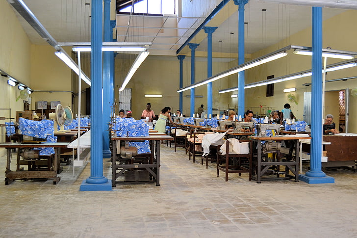 havana, cuba, sewing factory, work, clothing, industry, large group of people