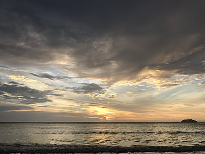 Playa, puesta de sol, Sabah, mar, Scenics, horizonte sobre el agua, agua