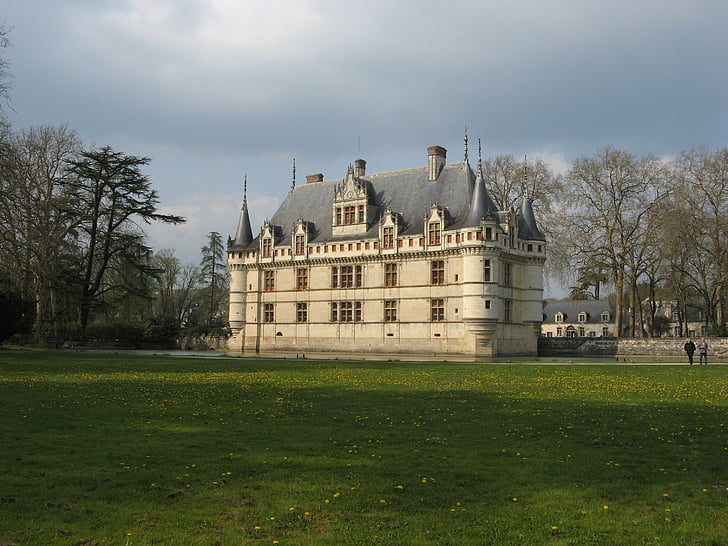 slott, Azay-le-rideau, Frankrike, Loire, gräs, arkitektur, byggnaden exteriör