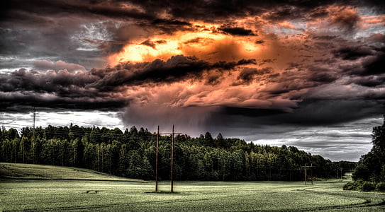 field, cloud, countryside, hdr, fire, rain, storm
