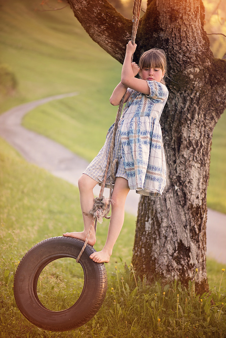 person, human, child, girl, female, blond, tire swing