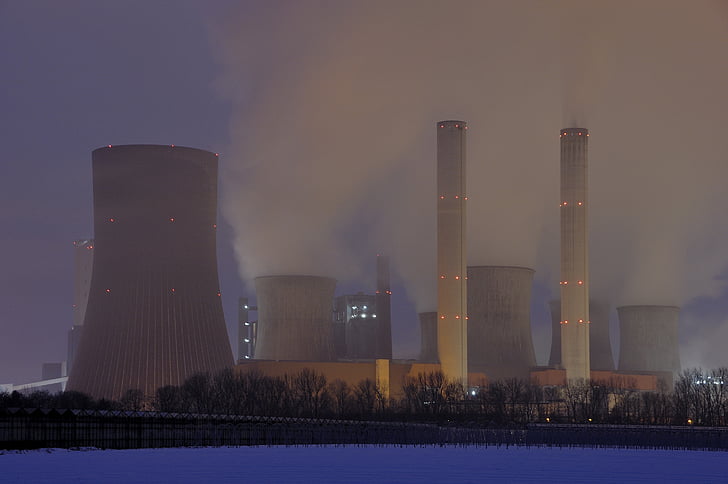 coal fired power plant, nuclear power plant, nuclear reactors, cooling tower, industry, current, energy
