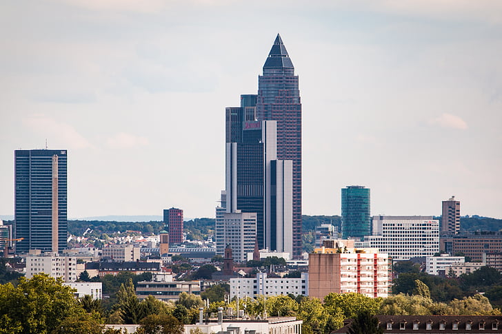 Frankfurtē pie Mainas Vācijā, pilsēta, debesskrāpju, arhitektūra, ēka, siluets, Debesskrāpis