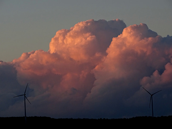 雲, 風力発電, windräder, 空, 風力エネルギー, 風景, 風