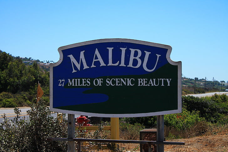 Malibu, učí, scénické, krása, kartel, Kalifornia, mesto