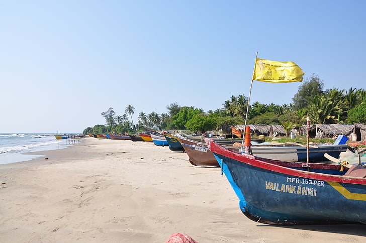 Goa, stranden, båt, inliâ, naturen, semester, resa