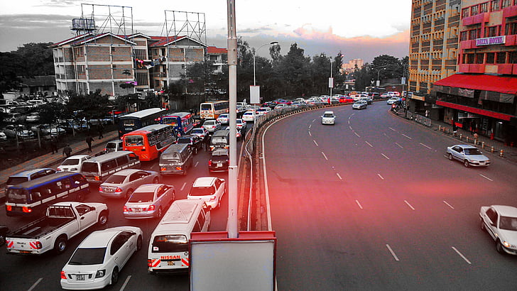 Nairobi, tráfego, Quênia, Carros, autoestrada, linha do horizonte