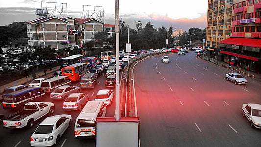Nairobi, trànsit, Kenya, cotxes, l'autopista, horitzó