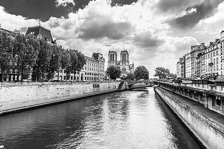 Paris, Notre dame, sort og hvid, Cathedral, Frankrig, fransk, arkitektur