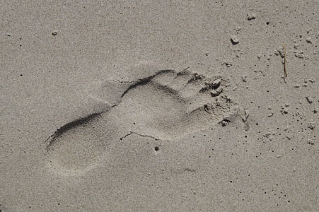 footprint, sand, beach, sand beach, trace, tracks in the sand, barefoot