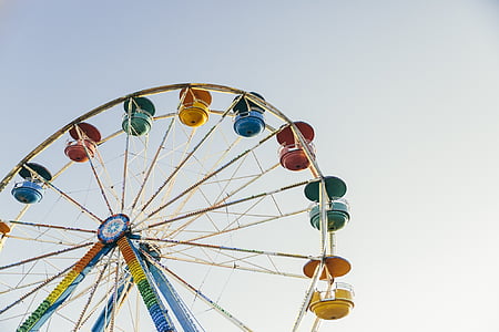 bleu, jaune, vert, Ferris, roue, grande roue, Parc d’attractions