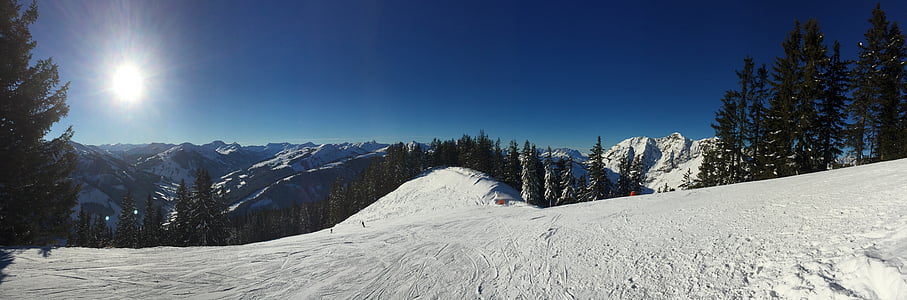 Saalbach, sol, Resumen, Canazei, esquí, Italia, montañas