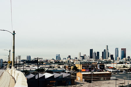 város, Los Angeles-i, Skyline, utca-és városrészlet, városi táj, építészet, városi skyline