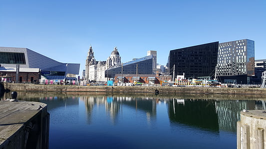 Liverpool, přístav, moderní budova, Architektura, známé místo, Městská scéna, Panoráma města